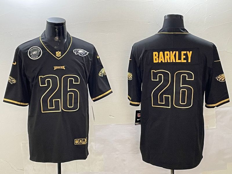Men Philadelphia Eagles #26 Barkley Black gold Throwback 2025 Nike Vapor Limited NFL Jersey style 5